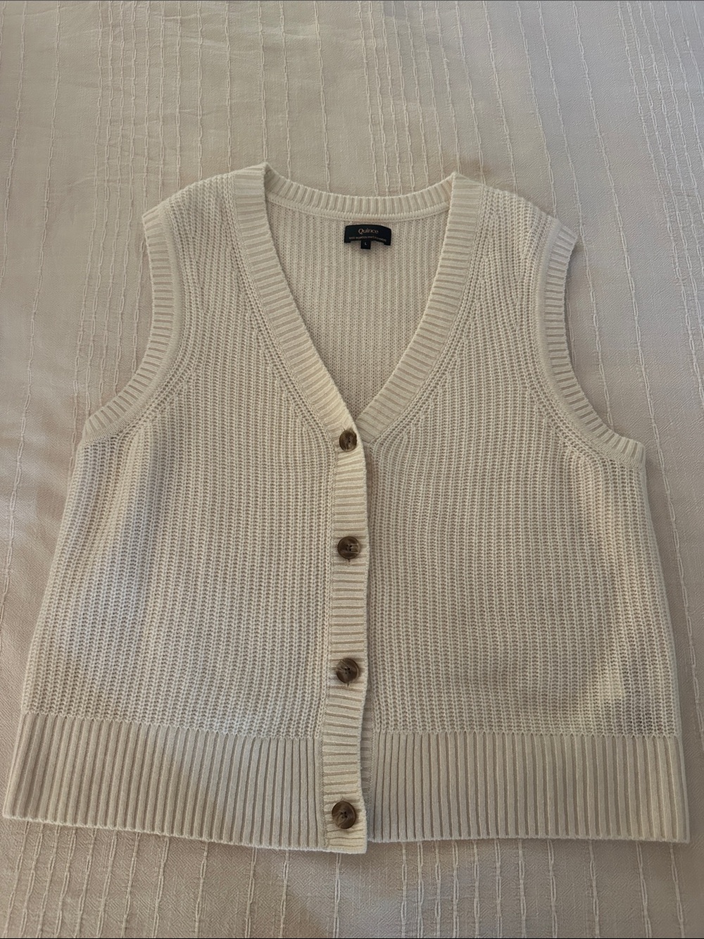 Quince Cream Ribbed Button-Front Knit Vest